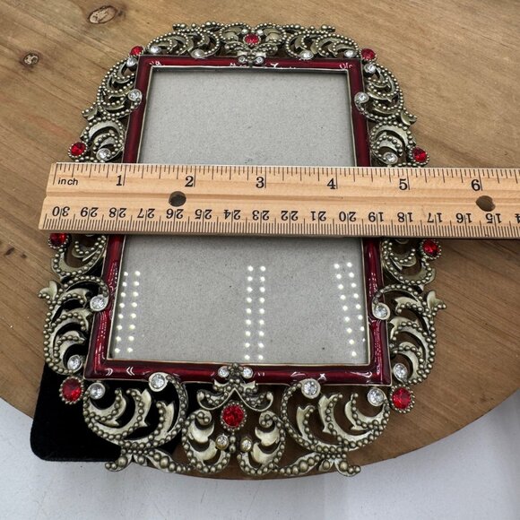 Bejeweled vintage style picture frame gemstones red 3 x 5 - Picture 9 of 12